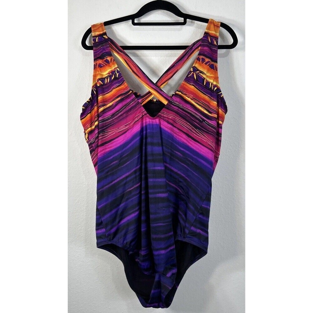 Catherines Sunset Ombre Striped One Piece Swimsuit Plus Size 30W - Picture 3 of 12